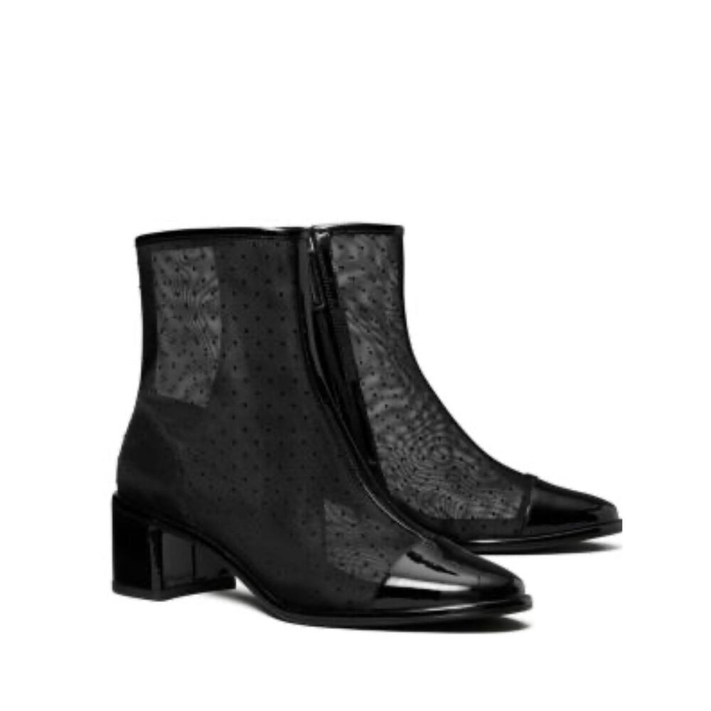 ToryβBurch
Polka-DotβMesh Cap-Toe Ankle Booties, Black, Size 8, NWT no box.